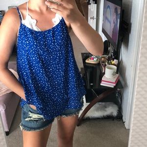 NWOT Blue Polka dot tiered Tank